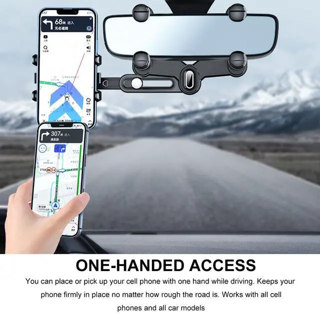 Alt view image 3 of 6 - Rear View Mirror Phone Holder, 360° Rotatable Multifunctional Rearview Mirror Mobile Phones Mount, Universal Car Retractable Anti-Shake Design Holder for Smartphones (4 Claws)