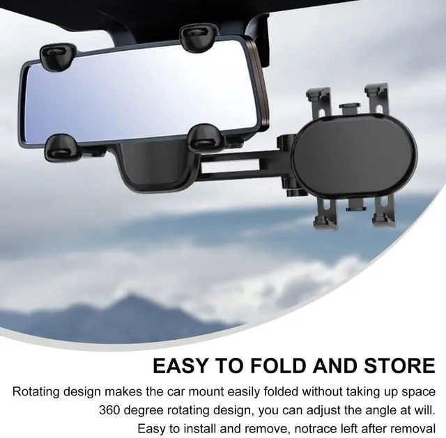 Alt view image 5 of 6 - Rear View Mirror Phone Holder, 360° Rotatable Multifunctional Rearview Mirror Mobile Phones Mount, Universal Car Retractable Anti-Shake Design Holder for Smartphones (4 Claws)