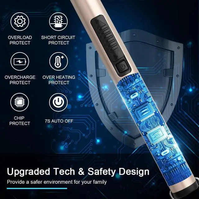 Alt view image 3 of 7 - Electric Candle Lighter USB Type C Rechargeable Lighter Steel Shell & Hanging Hook with 360° Flexible Neck(Gold)