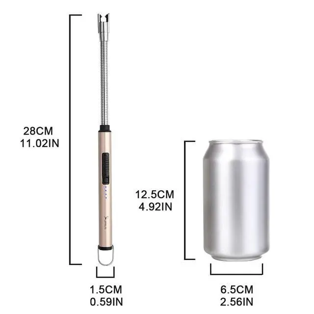 Alt view image 5 of 7 - Electric Candle Lighter USB Type C Rechargeable Lighter Steel Shell & Hanging Hook with 360° Flexible Neck(Gold)