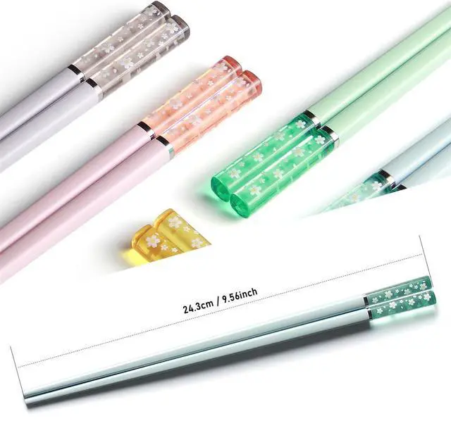 Alt view image 2 of 7 - Fiberglass Chopsticks Reusable, 5 Pairs Dishwasher Safe Non-Slip Chopstick Set, Japanese Cherry Blossom Design, 9.56" Lightweight for Sushi Ramen Hot Pot