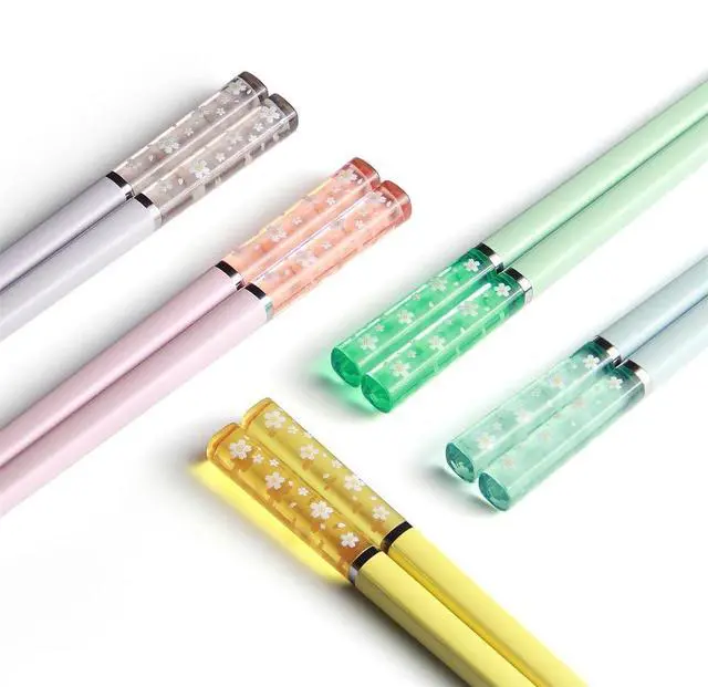 Alt view image 4 of 7 - Fiberglass Chopsticks Reusable, 5 Pairs Dishwasher Safe Non-Slip Chopstick Set, Japanese Cherry Blossom Design, 9.56" Lightweight for Sushi Ramen Hot Pot