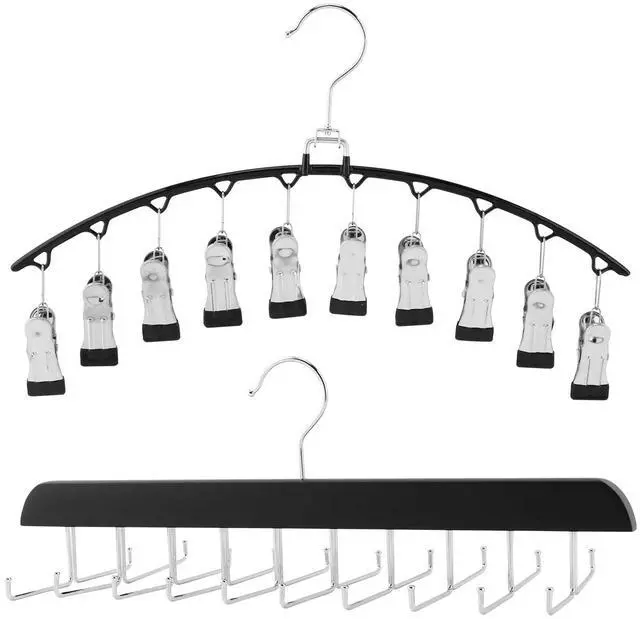 Main image of 2 Pack Legging Organizer & Bra Hanger, Space Saving Underwear and Pants Storage Hangers max Holding 30 Clothes, Multipurpose Hangers for Shorts,Hats(Color:Black+Silver)
