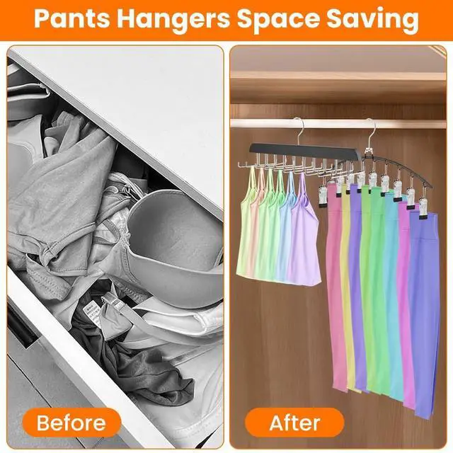 Alt view image 5 of 7 - 2 Pack Legging Organizer & Bra Hanger, Space Saving Underwear and Pants Storage Hangers max Holding 30 Clothes, Multipurpose Hangers for Shorts,Hats(Color:Black+Silver)