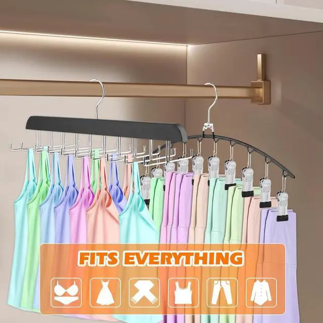 Alt view image 6 of 7 - 2 Pack Legging Organizer & Bra Hanger, Space Saving Underwear and Pants Storage Hangers max Holding 30 Clothes, Multipurpose Hangers for Shorts,Hats(Color:Black+Silver)
