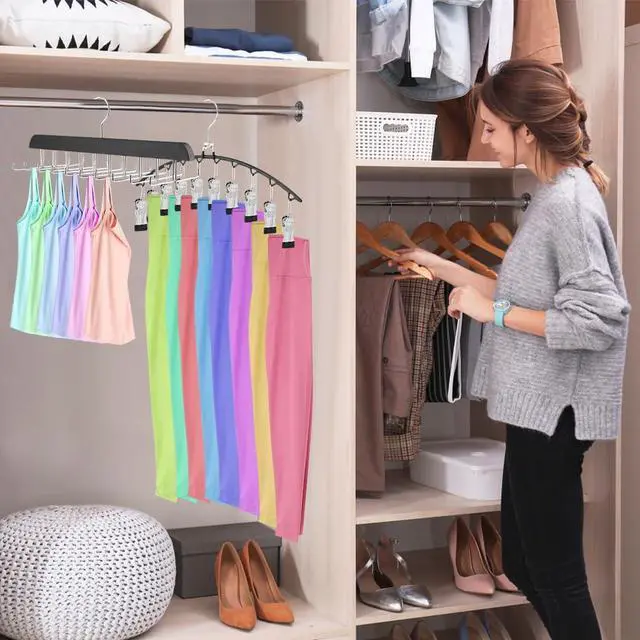 Alt view image 7 of 7 - 2 Pack Legging Organizer & Bra Hanger, Space Saving Underwear and Pants Storage Hangers max Holding 30 Clothes, Multipurpose Hangers for Shorts,Hats(Color:Black+Silver)