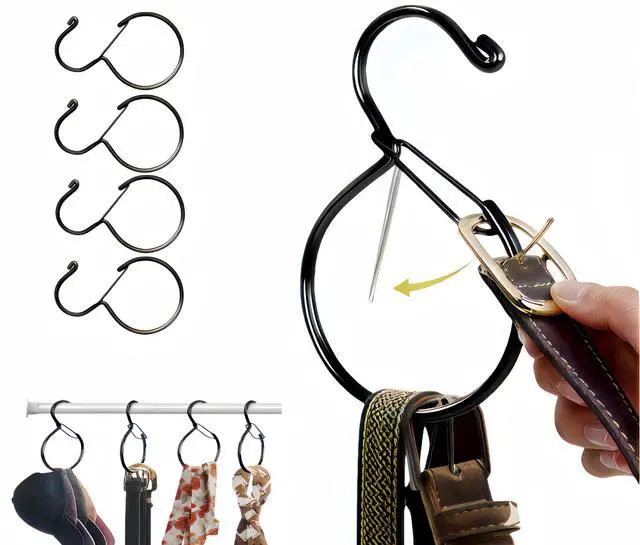 Main image of Metal Belt Hanger with Safety Buckle for Closet, Black, 4 Pcs | Compact Belt Rack, Easy to Hang, Fits for Belts, Ties, Jeans, Scarves, Hats, Purses, Jewelries, Cords, Carabiners