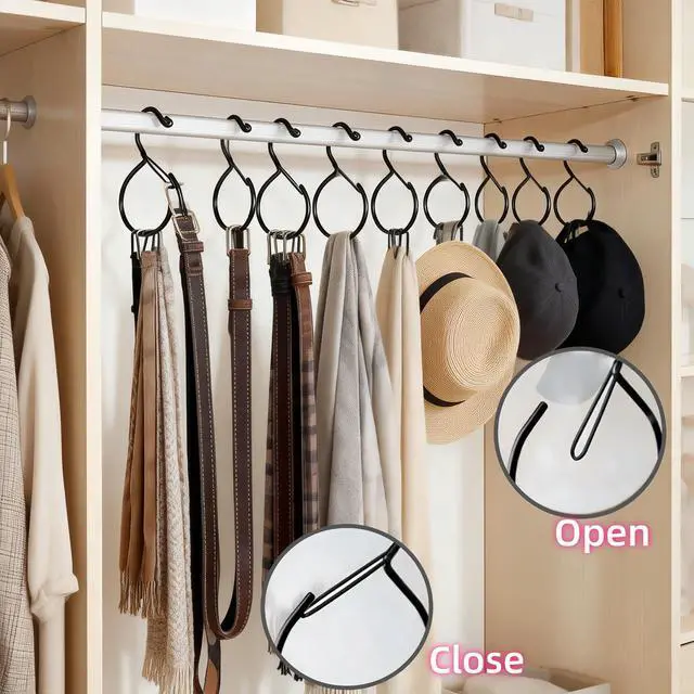 Alt view image 3 of 6 - Metal Belt Hanger with Safety Buckle for Closet, Black, 4 Pcs | Compact Belt Rack, Easy to Hang, Fits for Belts, Ties, Jeans, Scarves, Hats, Purses, Jewelries, Cords, Carabiners