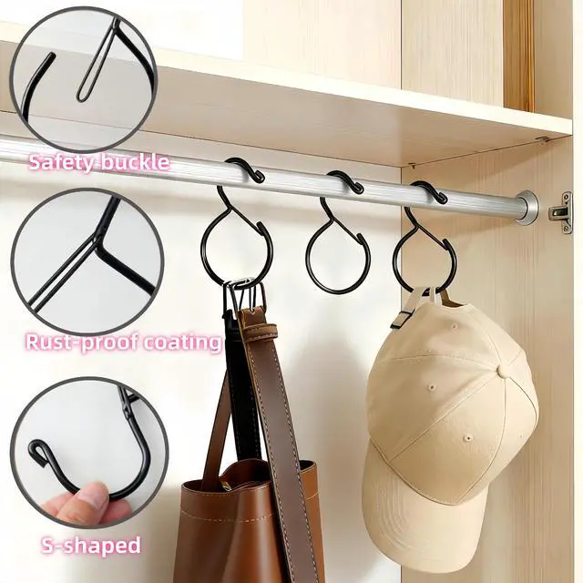 Alt view image 4 of 6 - Metal Belt Hanger with Safety Buckle for Closet, Black, 4 Pcs | Compact Belt Rack, Easy to Hang, Fits for Belts, Ties, Jeans, Scarves, Hats, Purses, Jewelries, Cords, Carabiners