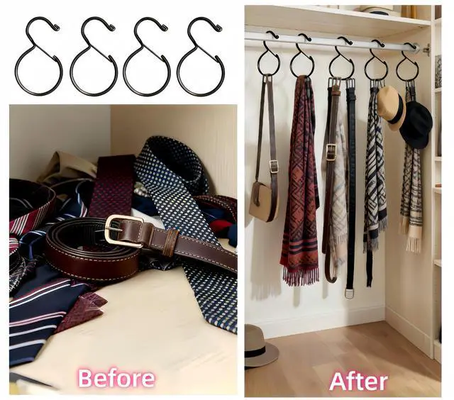 Alt view image 5 of 6 - Metal Belt Hanger with Safety Buckle for Closet, Black, 4 Pcs | Compact Belt Rack, Easy to Hang, Fits for Belts, Ties, Jeans, Scarves, Hats, Purses, Jewelries, Cords, Carabiners