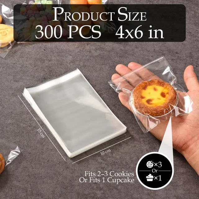 Alt view image 2 of 6 - 300 PCS 4x6 Inches Clear Self Sealing Cellophane Bags, Resealable Cookie Bags, Candy and Products