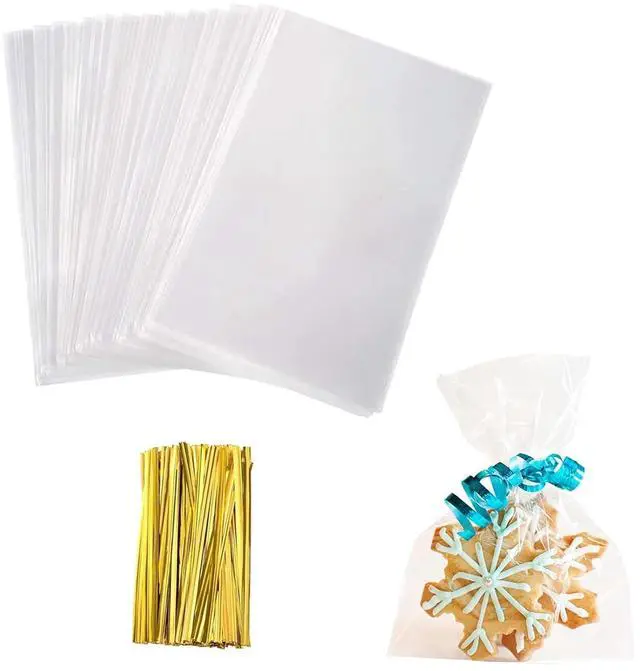 Main image of Cellophane Treat Bags, 4x6 In Cellophane Bags With Ties, 100 Pcs