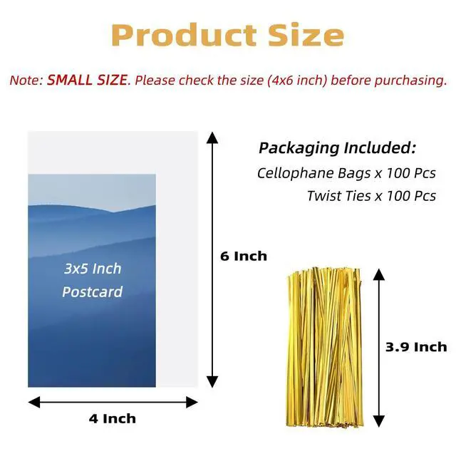 Alt view image 2 of 7 - Cellophane Treat Bags, 4x6 In Cellophane Bags With Ties, 100 Pcs