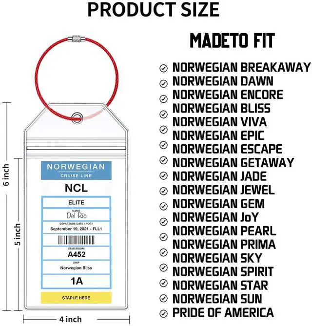 Alt view image 2 of 6 - NCL Cruise Luggage Tag Holders, Zip Seal Clear Cruise Ships Luggage Tags Holder with Steel Loops Fit for Norwegian NCL Cruise Line Ship & Itineraries Tags in 2024 & 2025 (8 Pcs with 7 Colors Ring)