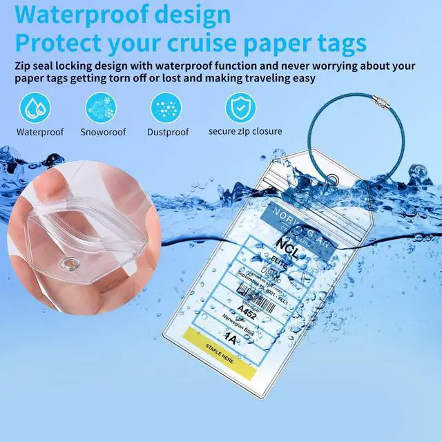 Alt view image 4 of 6 - NCL Cruise Luggage Tag Holders, Zip Seal Clear Cruise Ships Luggage Tags Holder with Steel Loops Fit for Norwegian NCL Cruise Line Ship & Itineraries Tags in 2024 & 2025 (8 Pcs with 7 Colors Ring)