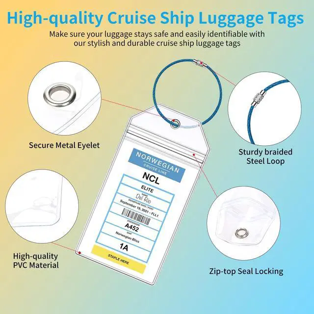 Alt view image 3 of 6 - NCL Cruise Luggage Tag Holders, Zip Seal Clear Cruise Ships Luggage Tags Holder with Steel Loops Fit for Norwegian NCL Cruise Line Ship & Itineraries Tags in 2024 & 2025 (8 Pcs with 7 Colors Ring)