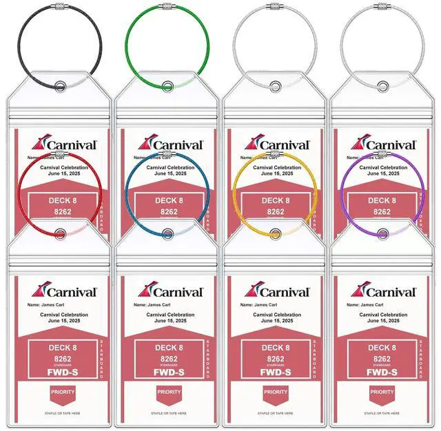 Main image of Carnival Cruise Luggage Tag Holders, 8 Pcs Zip Seal Clear Cruise Luggage Tag Holder with Steel Loops for All Carnival Cruise Line Ships & Tags for Cruises in 2025 & 2026