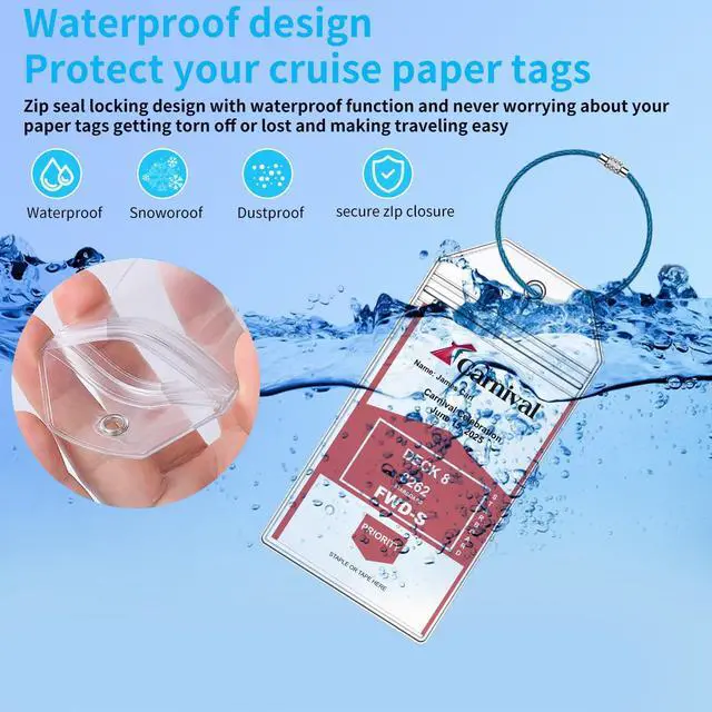 Alt view image 4 of 5 - Carnival Cruise Luggage Tag Holders, 8 Pcs Zip Seal Clear Cruise Luggage Tag Holder with Steel Loops for All Carnival Cruise Line Ships & Tags for Cruises in 2025 & 2026