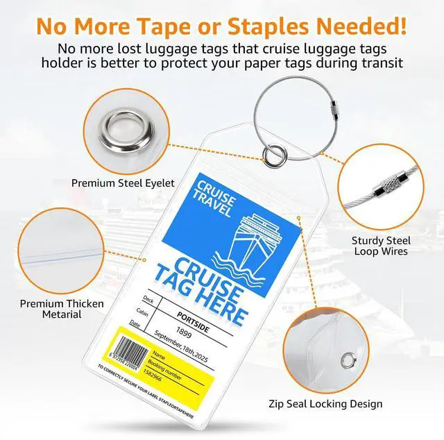 Alt view image 5 of 7 - 6 Pack Cruise Luggage Tag Holders, Clear Plastic Cruise Ship Essentials