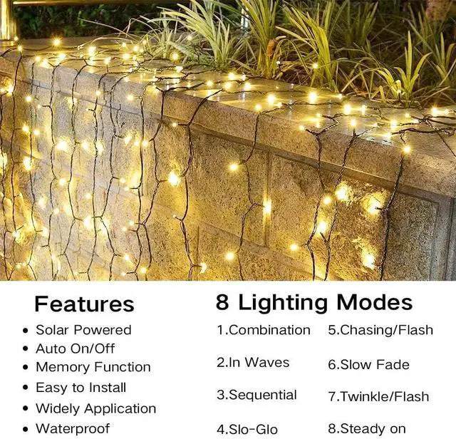 Alt view image 3 of 7 - Solar String Lights Outdoor Waterproof, 39FT 100LED, Warm White