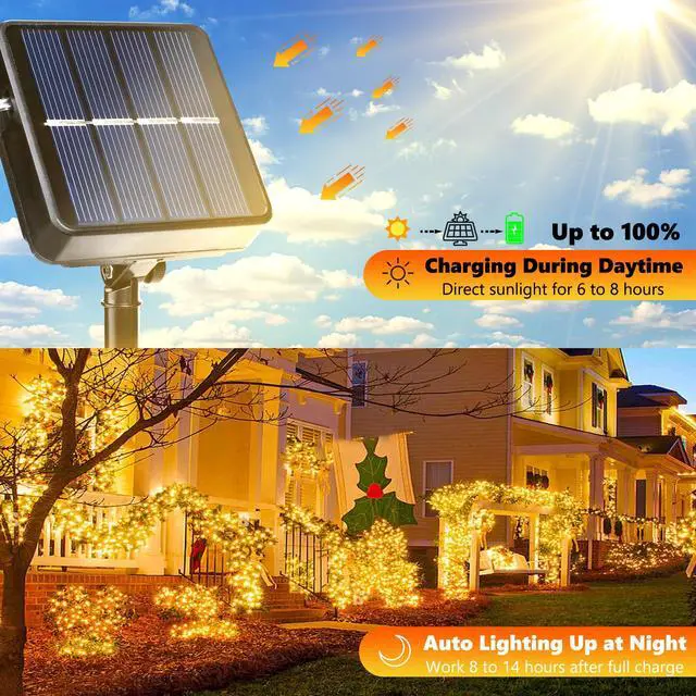 Alt view image 2 of 7 - Solar String Lights Outdoor Waterproof, 39FT 100LED, Warm White