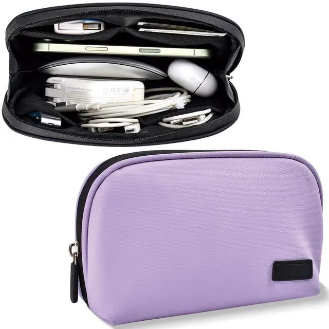 Main image of Electronics Organizer Travel Case, Waterproof Cable Organizer Bag, Tech Pouch Accessories Carry Case, Travel Essentials for Cord, Cable, Charger, Phone, Power Bank, SD Card, Earphone, Purple