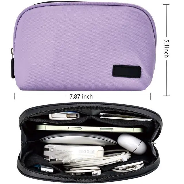 Alt view image 3 of 7 - Electronics Organizer Travel Case, Waterproof Cable Organizer Bag, Tech Pouch Accessories Carry Case, Travel Essentials for Cord, Cable, Charger, Phone, Power Bank, SD Card, Earphone, Purple
