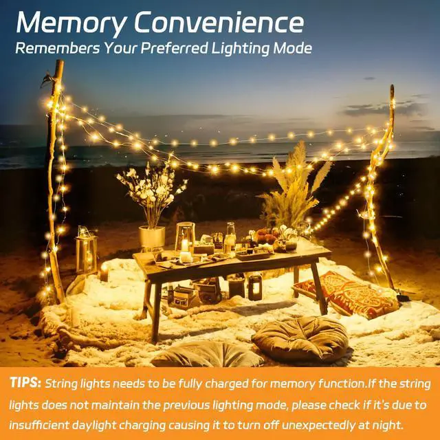 Alt view image 3 of 7 - Solar Fairy Lights Outdoor Waterproof,16.4ft 50LED Solar String Lights for Outside 8 Modes 2 Packs for Christmas Halloween Holiday Patio Backyard Garden Decorations Warm White