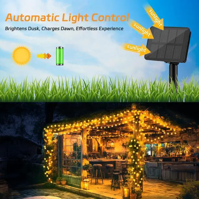 Alt view image 6 of 7 - Solar Fairy Lights Outdoor Waterproof,16.4ft 50LED Solar String Lights for Outside 8 Modes 2 Packs for Christmas Halloween Holiday Patio Backyard Garden Decorations Warm White