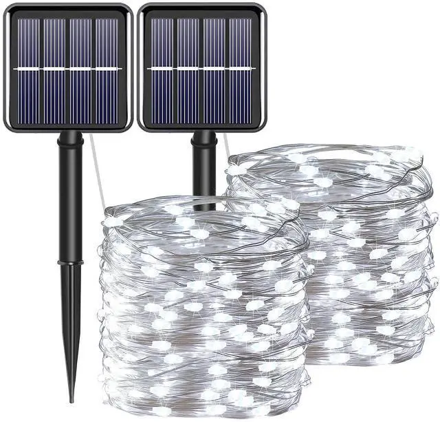 Main image of Solar Fairy String Lights for Outside, Outdoor Waterproof, Cool White 2Pack Total 200LED 66Ft 8 Modes Mini Mini Small Solar Powered Lights for Christmas, Garden, Patio, Fence, Balcony