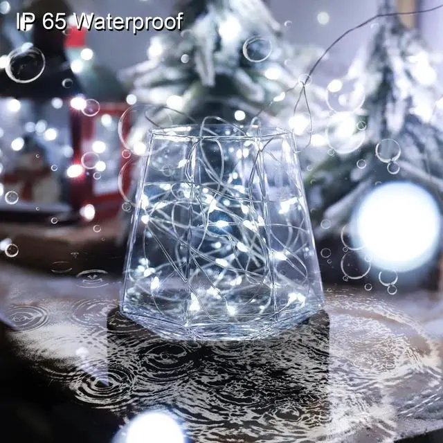 Alt view image 3 of 7 - Solar Fairy String Lights for Outside, Outdoor Waterproof, Cool White 2Pack Total 200LED 66Ft 8 Modes Mini Mini Small Solar Powered Lights for Christmas, Garden, Patio, Fence, Balcony