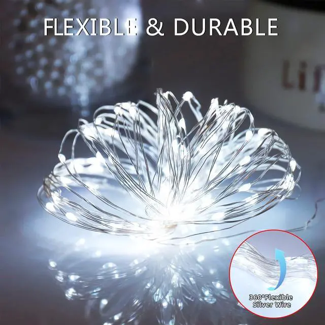 Alt view image 4 of 7 - Solar Fairy String Lights for Outside, Outdoor Waterproof, Cool White 2Pack Total 200LED 66Ft 8 Modes Mini Mini Small Solar Powered Lights for Christmas, Garden, Patio, Fence, Balcony