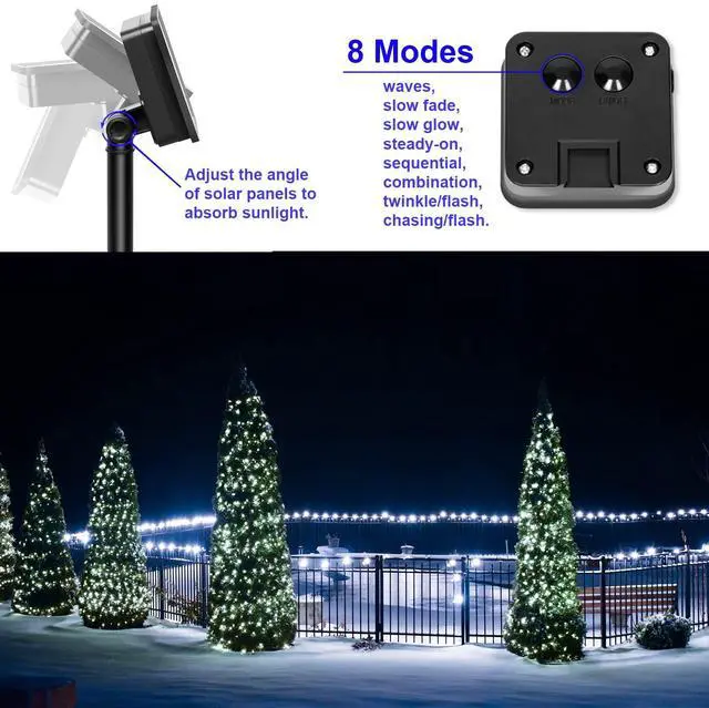 Alt view image 5 of 7 - Solar Fairy String Lights for Outside, Outdoor Waterproof, Cool White 2Pack Total 200LED 66Ft 8 Modes Mini Mini Small Solar Powered Lights for Christmas, Garden, Patio, Fence, Balcony