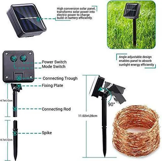 Alt view image 5 of 7 - Solar Fairy Lights Outdoor, 2 Pack Total 66ft 200 LED,White