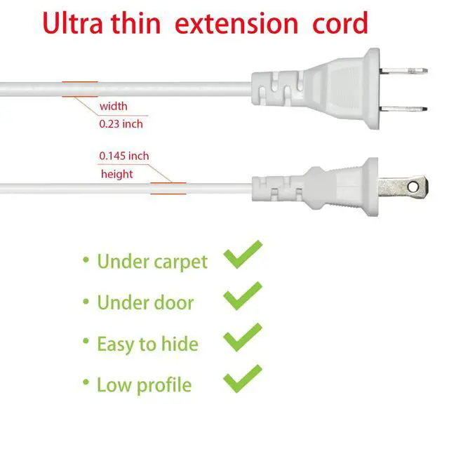 Alt view image 3 of 7 - 15FT White Thin Extension Cord 2 Prong Extension Cord for Indoor Use Outdoor Use with Single Outlet - Ideal for Holiday Lights, Lamps, Cameras, Appliance (1 Pack)