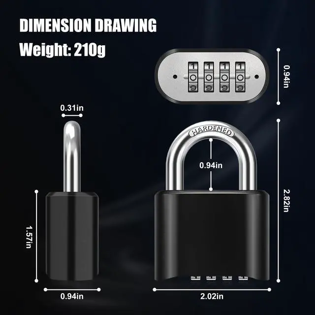 Alt view image 2 of 7 - Combination Padlock, 52MM Outdoor Padlock, High Security Weatherproof