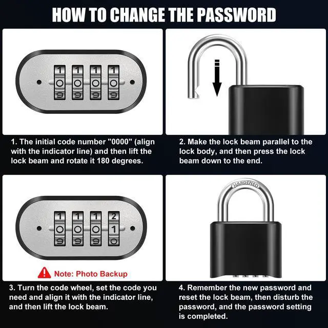 Alt view image 6 of 7 - Combination Padlock, 52MM Outdoor Padlock, High Security Weatherproof