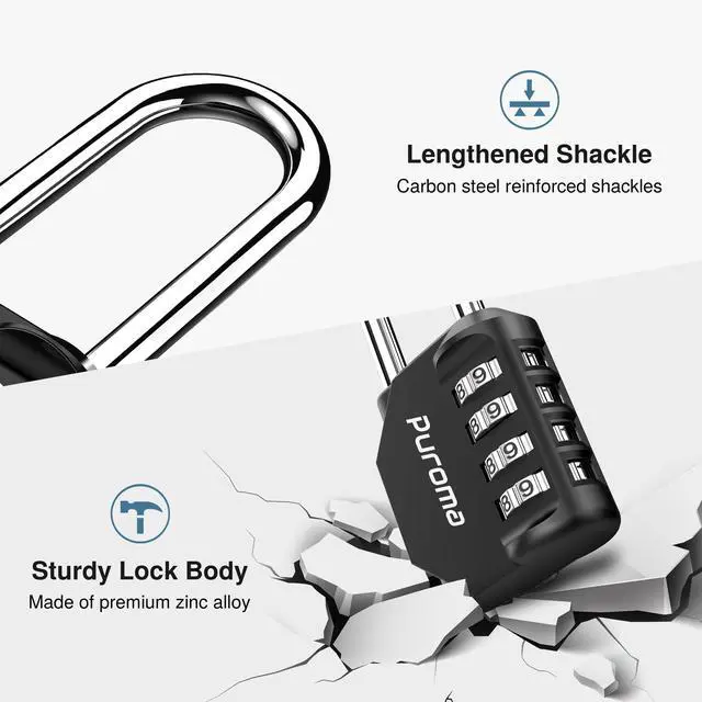 Alt view image 3 of 7 - 2 Pack Combination Lock 4 Digit 2.6 Inch Padlock Gate Shed Black