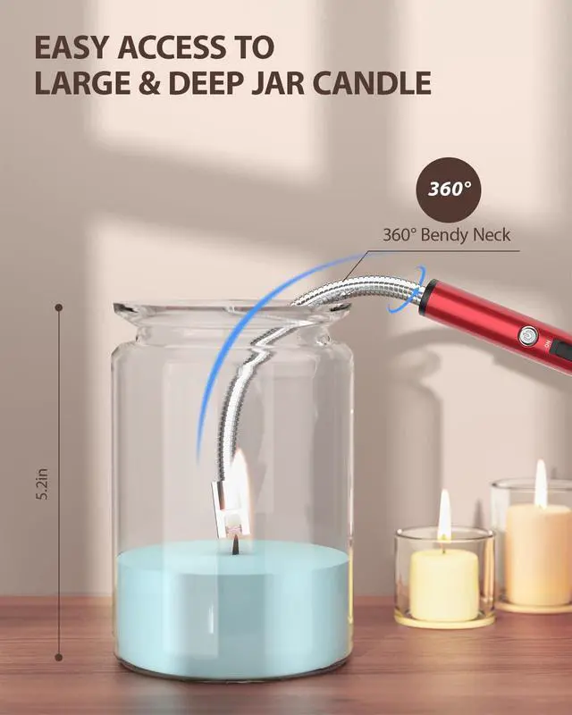 Alt view image 2 of 7 - Electric Candle Lighter, Windproof Rechargeable Long Lighters, Red