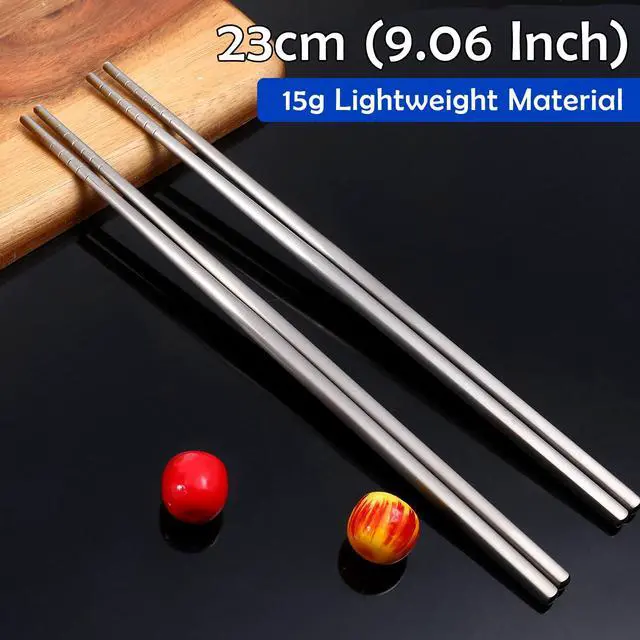 Alt view image 2 of 7 - 2 Pairs Titanium Chopsticks, Pure Titanium Metal Chopsticks, Ultralight and Reusable Chopstick, Durable Dishwasher Safe Eco-Friendly, for Camping Home Travel, Silver, 9 inch