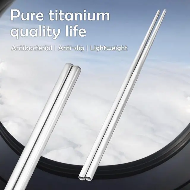 Alt view image 3 of 7 - 2 Pairs Titanium Chopsticks, Pure Titanium Metal Chopsticks, Ultralight and Reusable Chopstick, Durable Dishwasher Safe Eco-Friendly, for Camping Home Travel, Silver, 9 inch