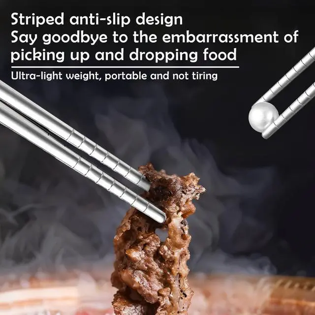 Alt view image 7 of 7 - 2 Pairs Titanium Chopsticks, Pure Titanium Metal Chopsticks, Ultralight and Reusable Chopstick, Durable Dishwasher Safe Eco-Friendly, for Camping Home Travel, Silver, 9 inch