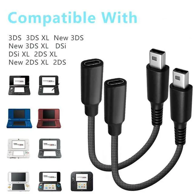 Alt view image 2 of 7 - 2 Pack USB-C Charger Braided Cable Adapter for 3DS/3DS XL/3DS LL/2DS/DSi/DSi XL/2DS XL/New 2DS LL, Portable Type-C Charging Cable Plug Charger Converter Accessory