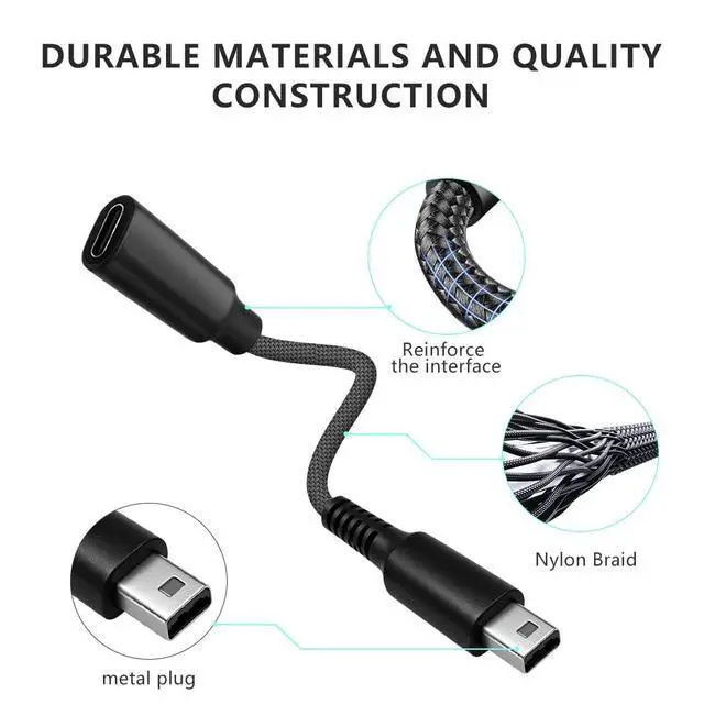 Alt view image 3 of 7 - 2 Pack USB-C Charger Braided Cable Adapter for 3DS/3DS XL/3DS LL/2DS/DSi/DSi XL/2DS XL/New 2DS LL, Portable Type-C Charging Cable Plug Charger Converter Accessory