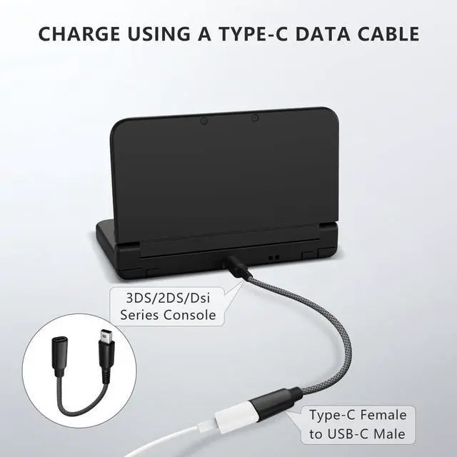 Alt view image 4 of 7 - 2 Pack USB-C Charger Braided Cable Adapter for 3DS/3DS XL/3DS LL/2DS/DSi/DSi XL/2DS XL/New 2DS LL, Portable Type-C Charging Cable Plug Charger Converter Accessory