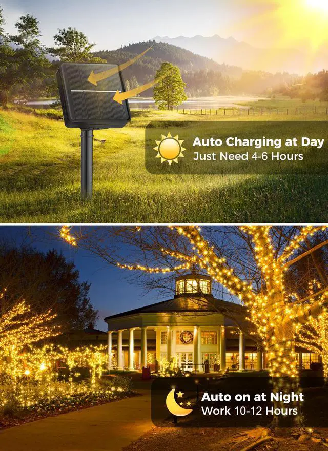 Alt view image 2 of 7 - Solar String Lights Outdoor Waterproof, 40 FT 100 LED Outdoor Light