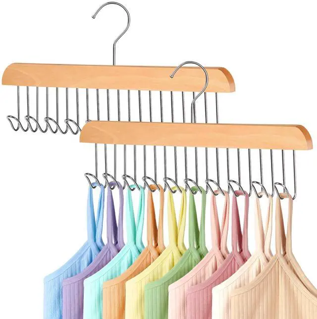 Main image of 2 Pack Bra Hangers for Closet Organizer, Wood Tank Top Hangers Space Saving