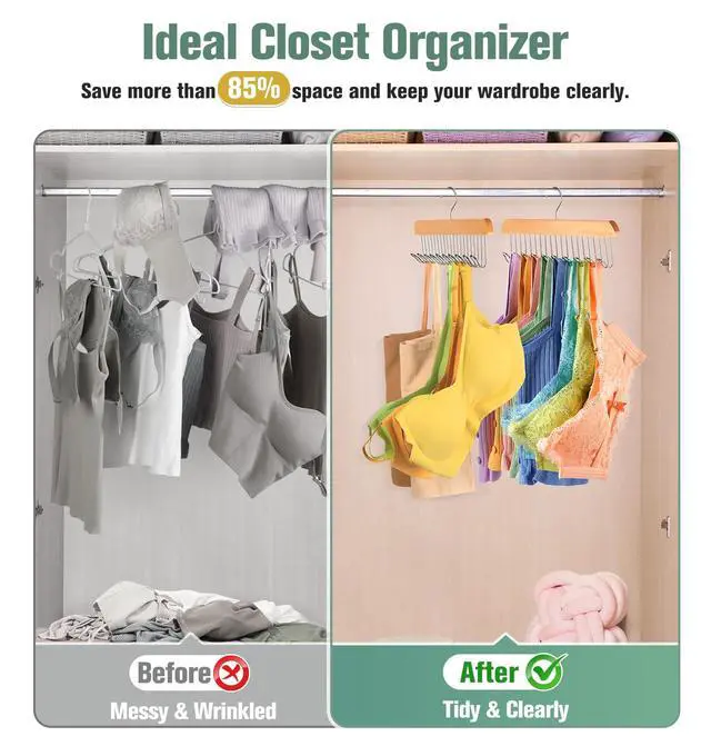 Alt view image 2 of 7 - 2 Pack Bra Hangers for Closet Organizer, Wood Tank Top Hangers Space Saving
