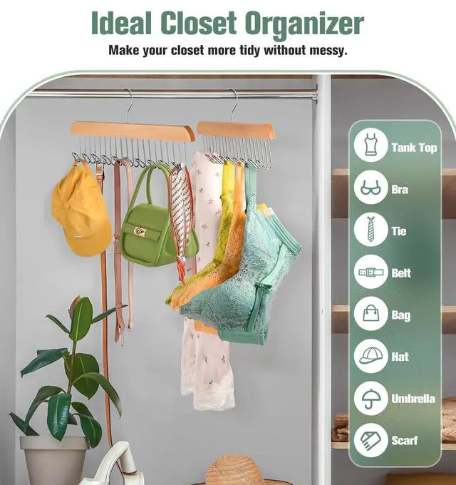 Alt view image 3 of 7 - 2 Pack Bra Hangers for Closet Organizer, Wood Tank Top Hangers Space Saving