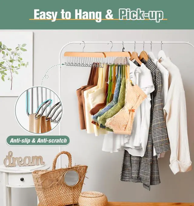 Alt view image 5 of 7 - 2 Pack Bra Hangers for Closet Organizer, Wood Tank Top Hangers Space Saving
